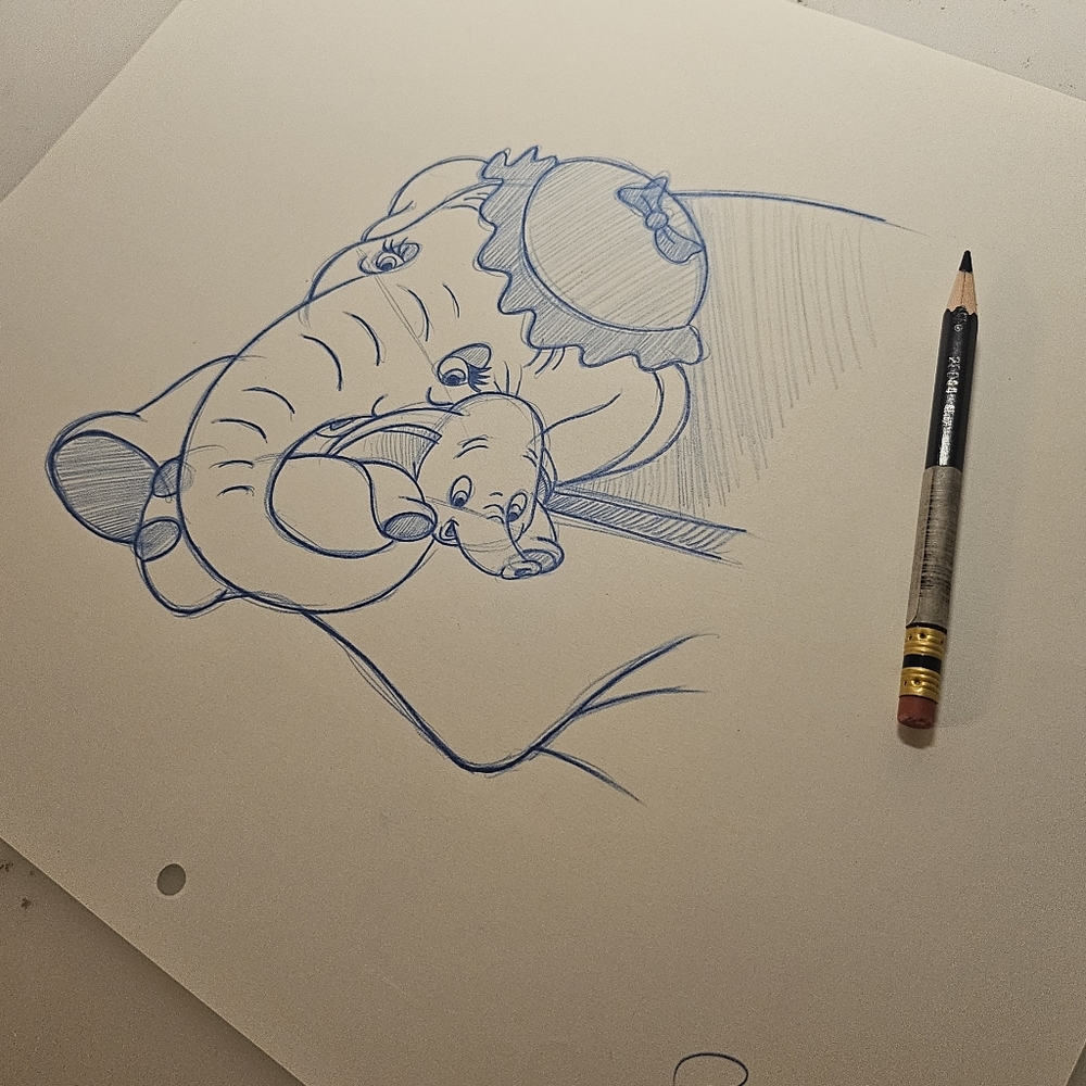 Disney Dumbo and Mrs. Jumbo mom Drawing/Sketch animation art signed - Picture 3 of 6